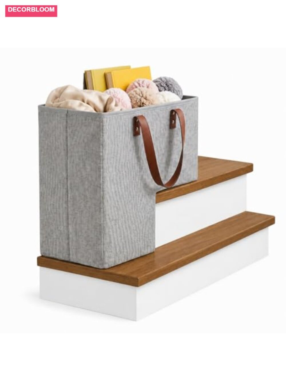 Foldable Stair Basket with Handles, Linen Step Organizer